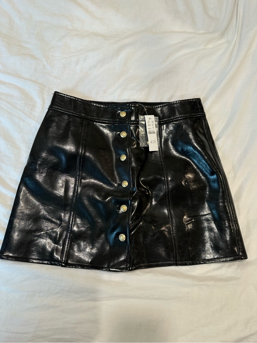 J. Crew Black Faux Leather Button-Front Mini Skirt